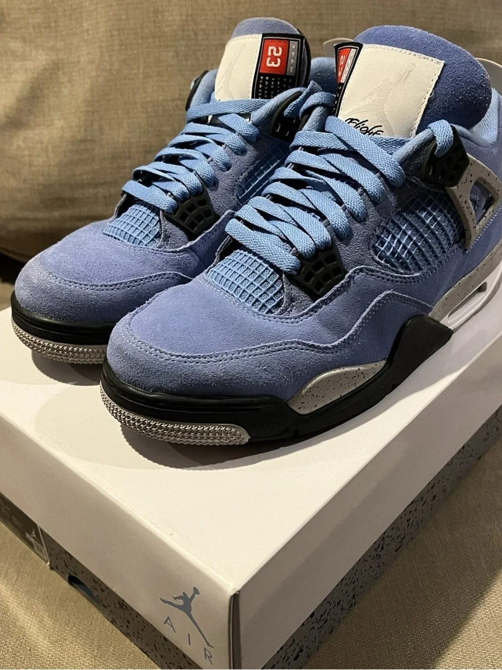 Jordan Men’s Suede Basketball Sneakers in Light Blue and Black